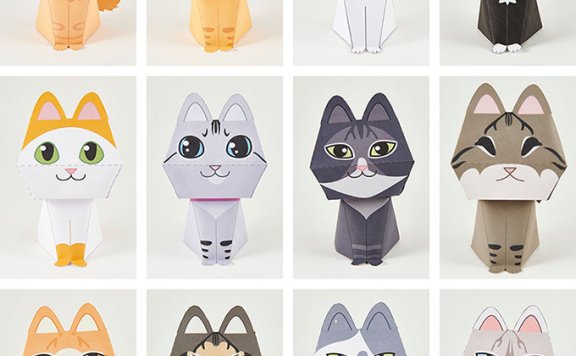 Puring Cats 猫(12款) 简易纸模型图纸