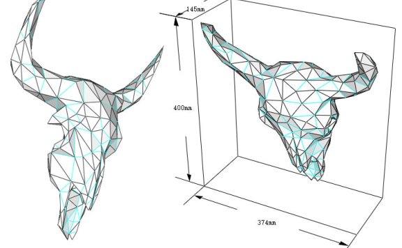 [低模] 水牛头骨 壁挂纸模型图纸