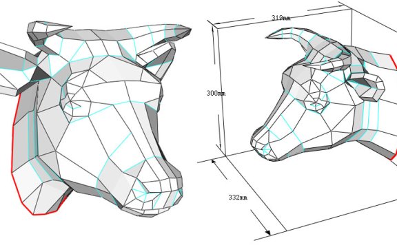 [低模] 黄牛头 壁饰纸模型图纸