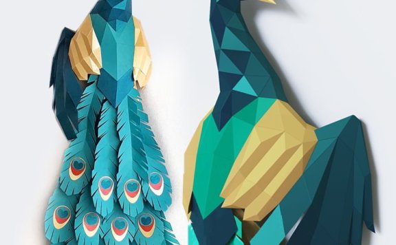 [低模] 孔雀 墙饰/壁挂纸模型图纸