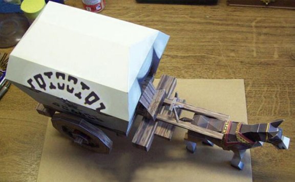 骡子/马拉车 纸模型图纸