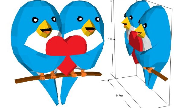 [送礼必备] 爱心鸟 墙饰纸模型图纸