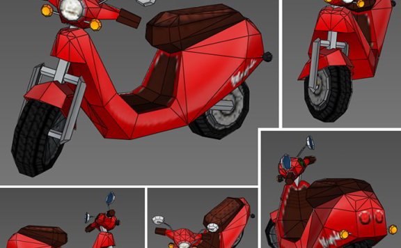 比亚乔 Vespa RED 红色踏板车 纸模型图纸