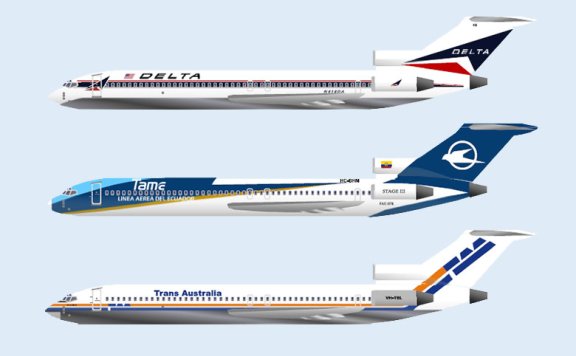 波音727 民航飞机 3款纸模型图纸